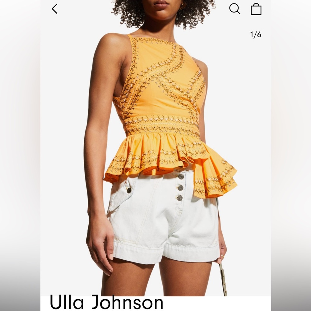 ULLA JOHNSON PILAR COTTON PEPLUM TOP BLOUSE size 2
